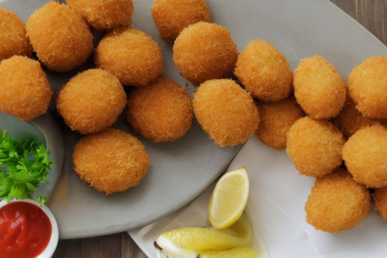 Croquettes and fresh seafood